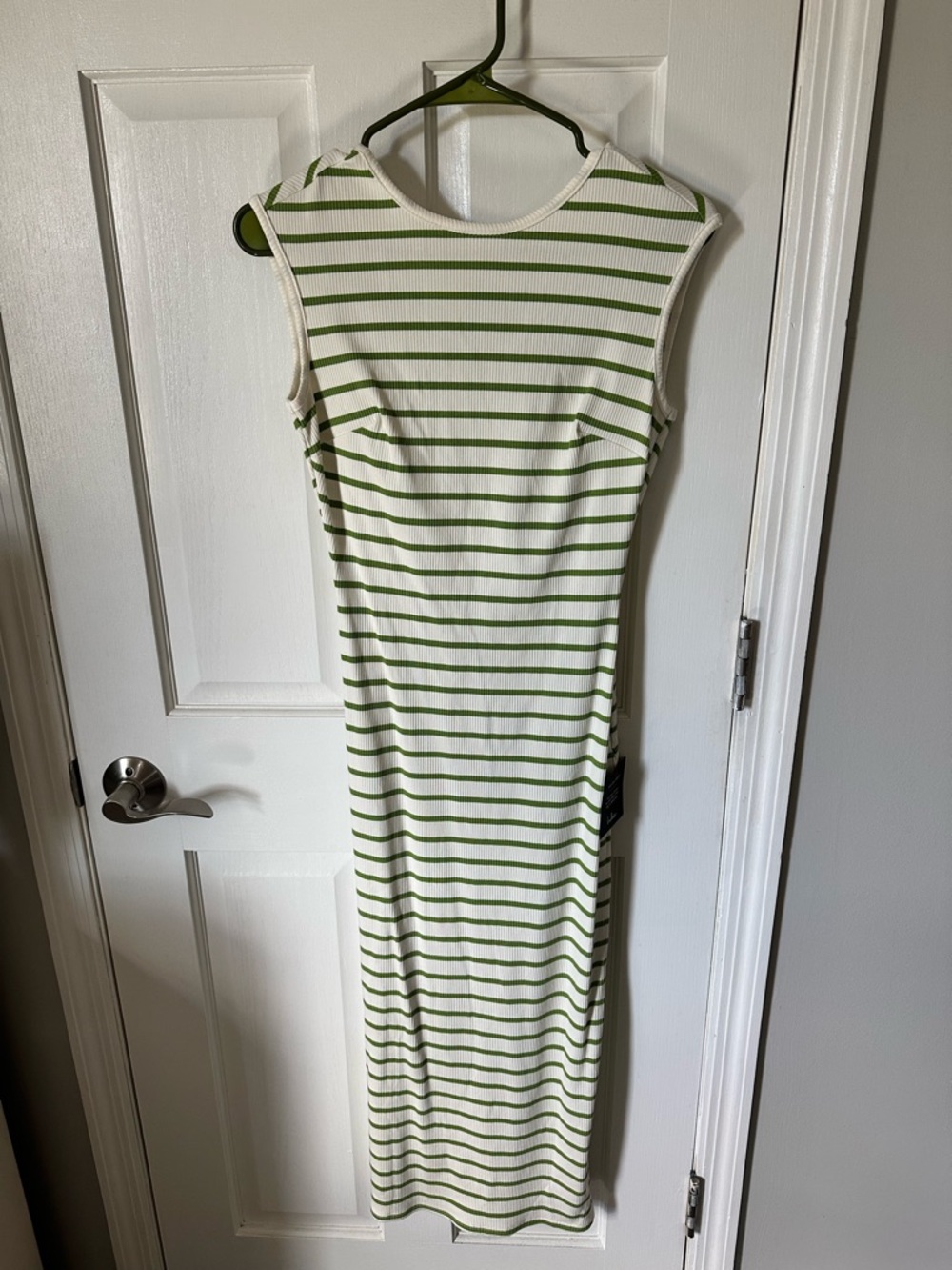 Lulu's White & Green Striped Midi Dress